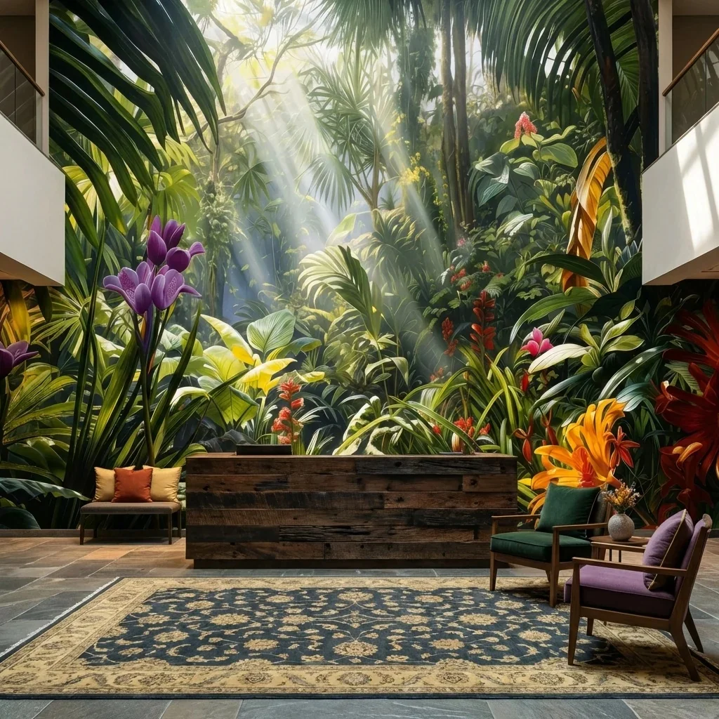 3D Tropical Rainforest Wallpaper Jungle Palm Tree Wall Mural Green Plant Floral Wall Sticker Home Decor Removable Self Adhesive