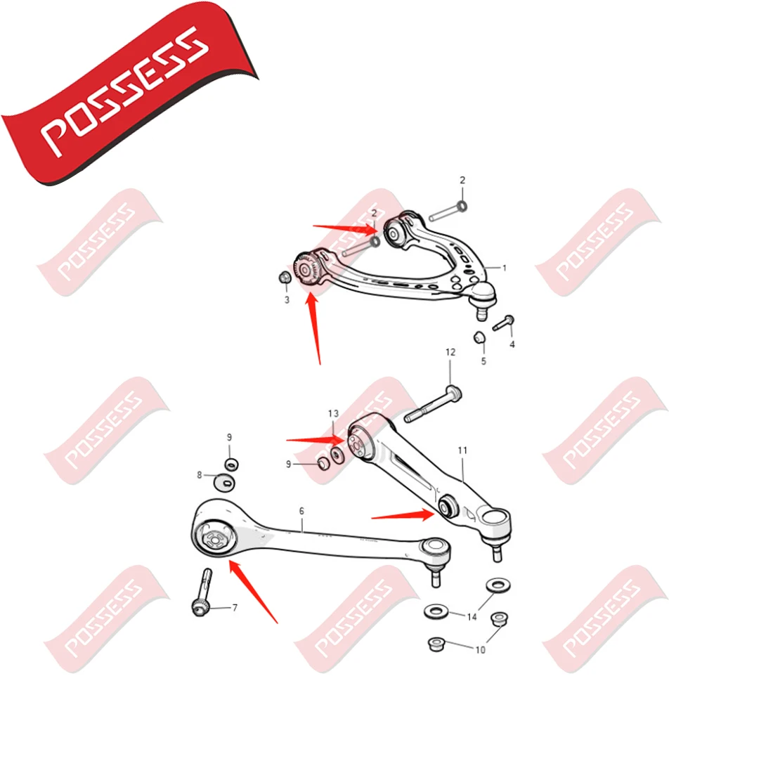 10 Pieces Front Suspension Control Arm Bushing Kits For Tesla Model S 5YJS 2012-/ Model X 5YJX 2015-/ 1027351-00-C