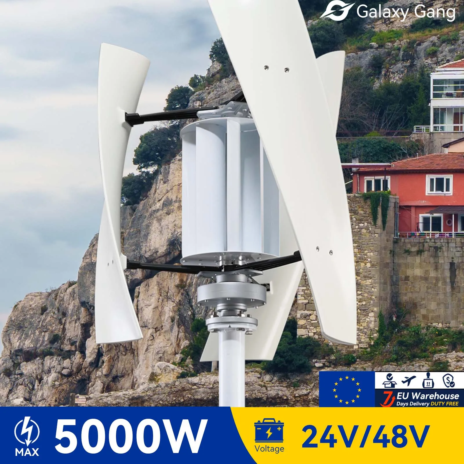 

Galaxy Gang 5KW 5000w Vertical Axis Maglev Windmill Turbine High Voltage Generator 24V 48V With Hybrid Charge Controller GGX5