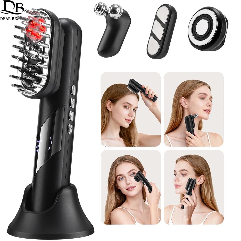 

4 In 1 EMS Electric Scalp Massage Comb Red Light Therapy Hair Growth Oil Applicator Vibration Face Neck Lifting Massager Roller
