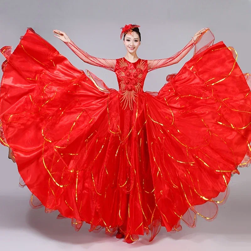 Flamenco espanhol saias completas abertura dança grande pêndulo vestido adulto feminino moderno dança palco desempenho traje