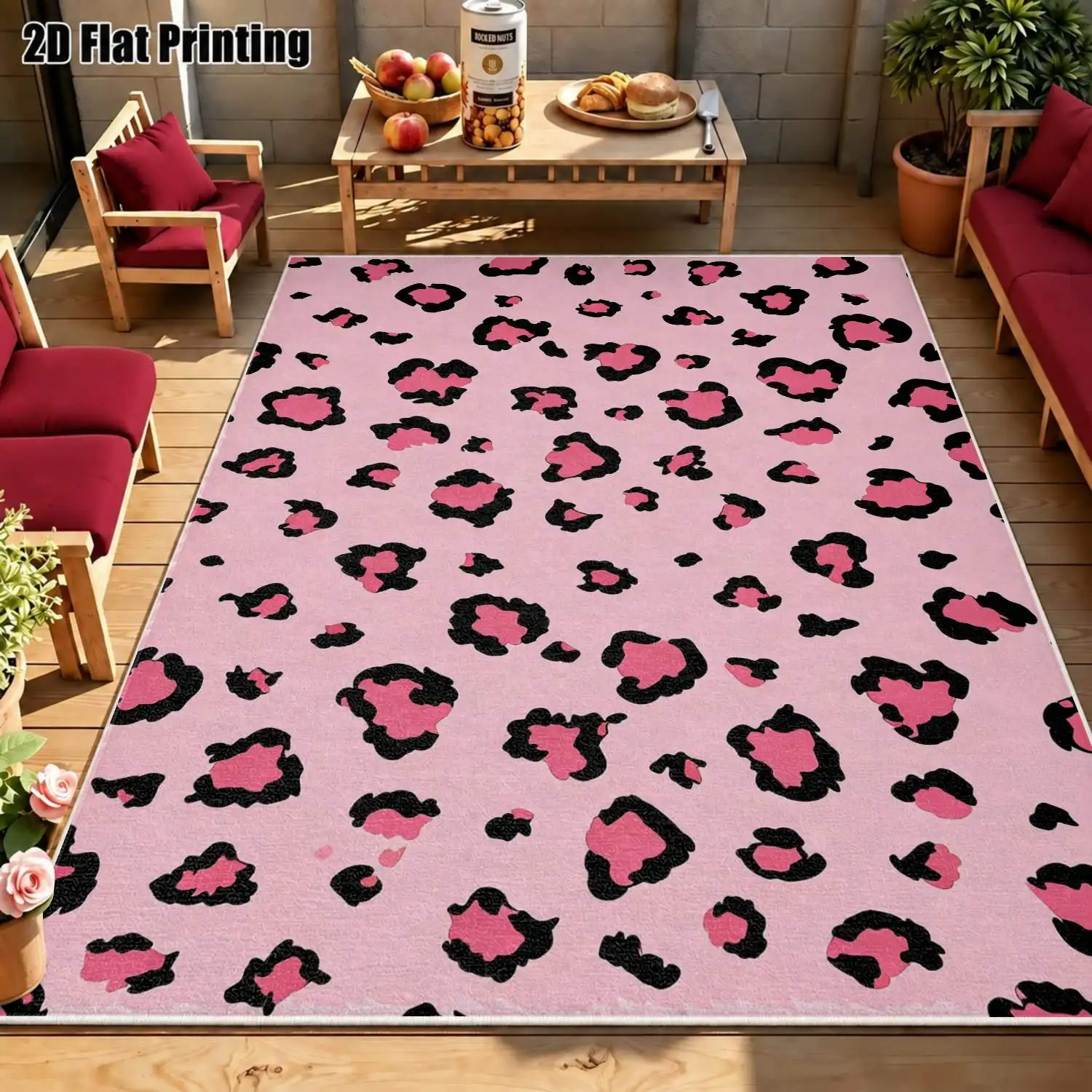 1Pc 2D Pink Leopard Print Velvet Carpet, Nordic/Instagram/Modern/Vintage Style, Machine Washable, Multi-Size, Ideal for Home Decor & Multiple Scenarios