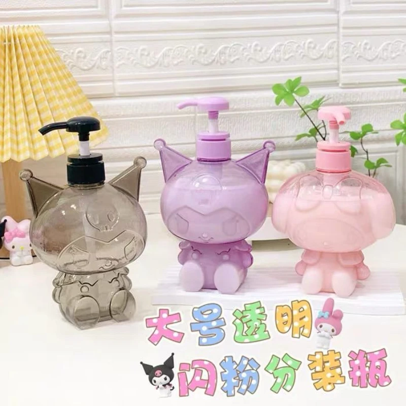 

Miniso Sanrio Kuromi My Melody Glitter Clear Lotion Bottle Styling Press Separate Bottle Shampoo Bath Bottle For Bathroom Decor