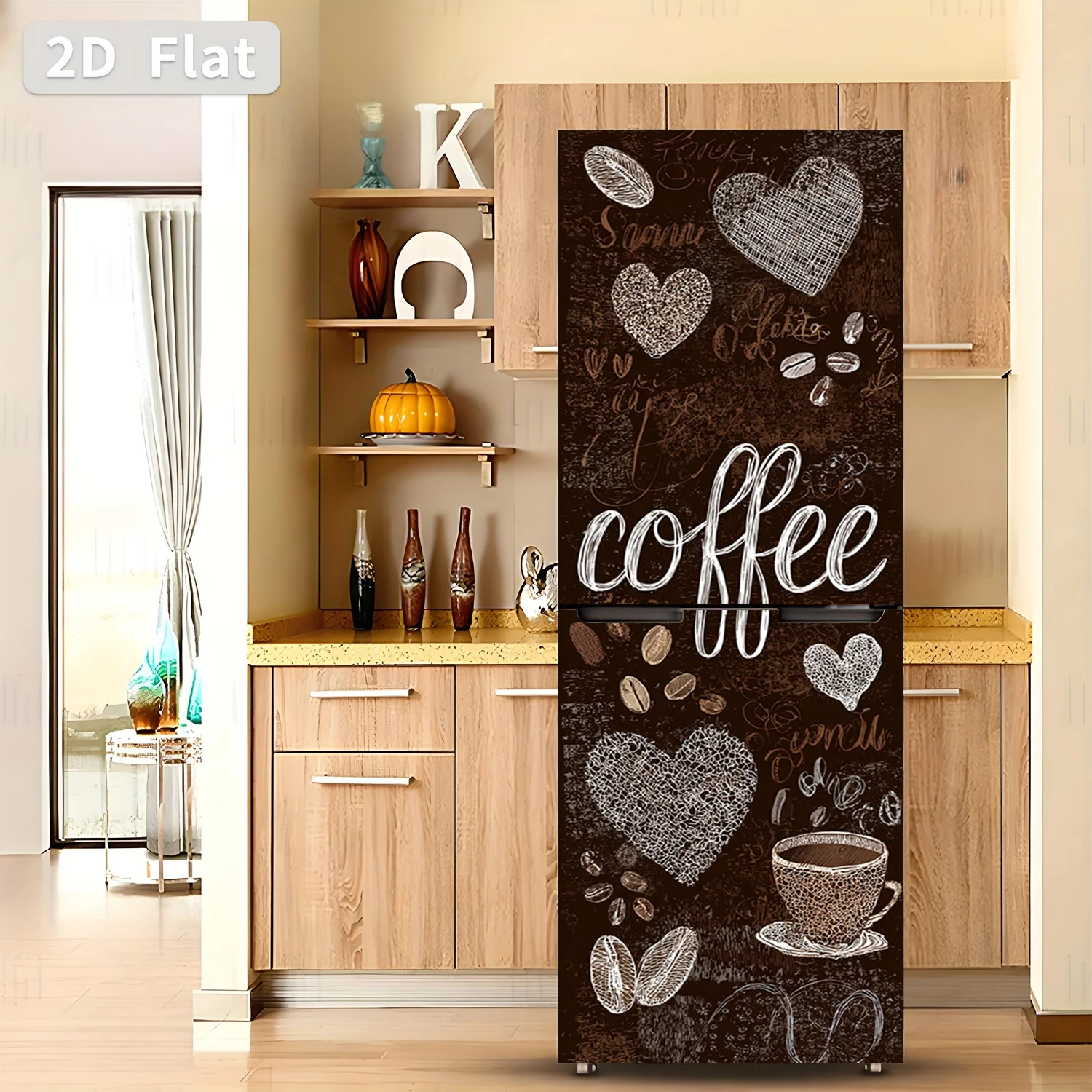 Self-Adhesive Fridge & Wall Sticker Compatible for Cabinets - Matte Modern Kitchen Decal with Coffee Bean & Heart Design, Peel