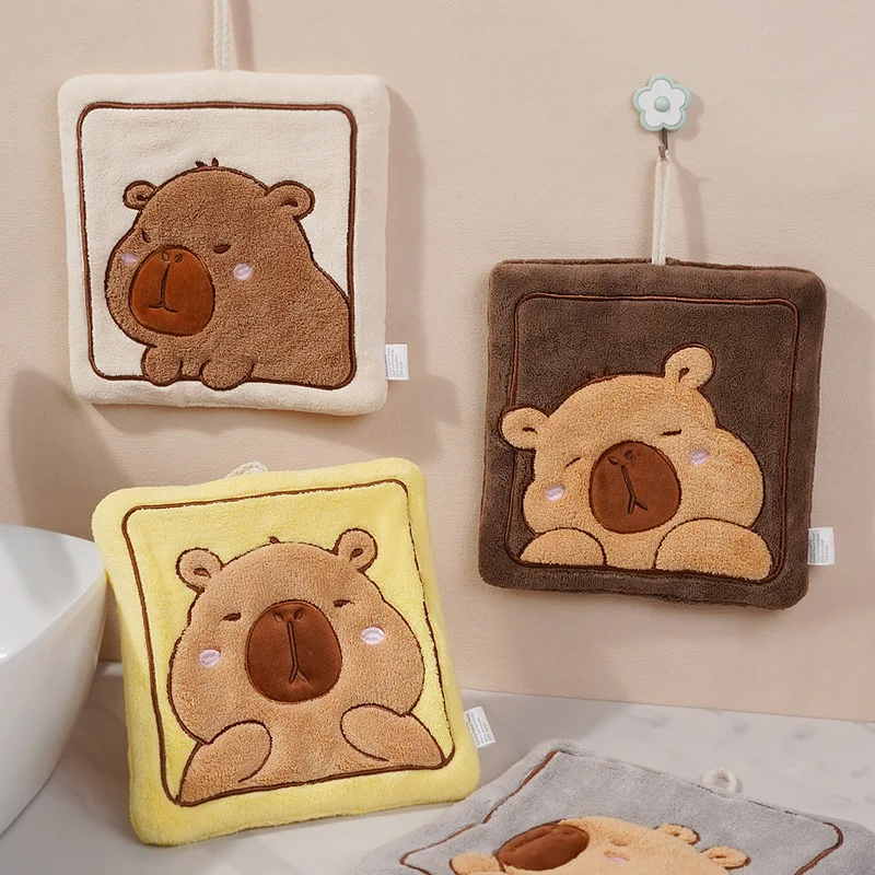 Cute Capybara Hand Towels Bathroom Microfiber Towel Extra Thick Coral Velvet Handkerchief Absorbent Towel Gifts