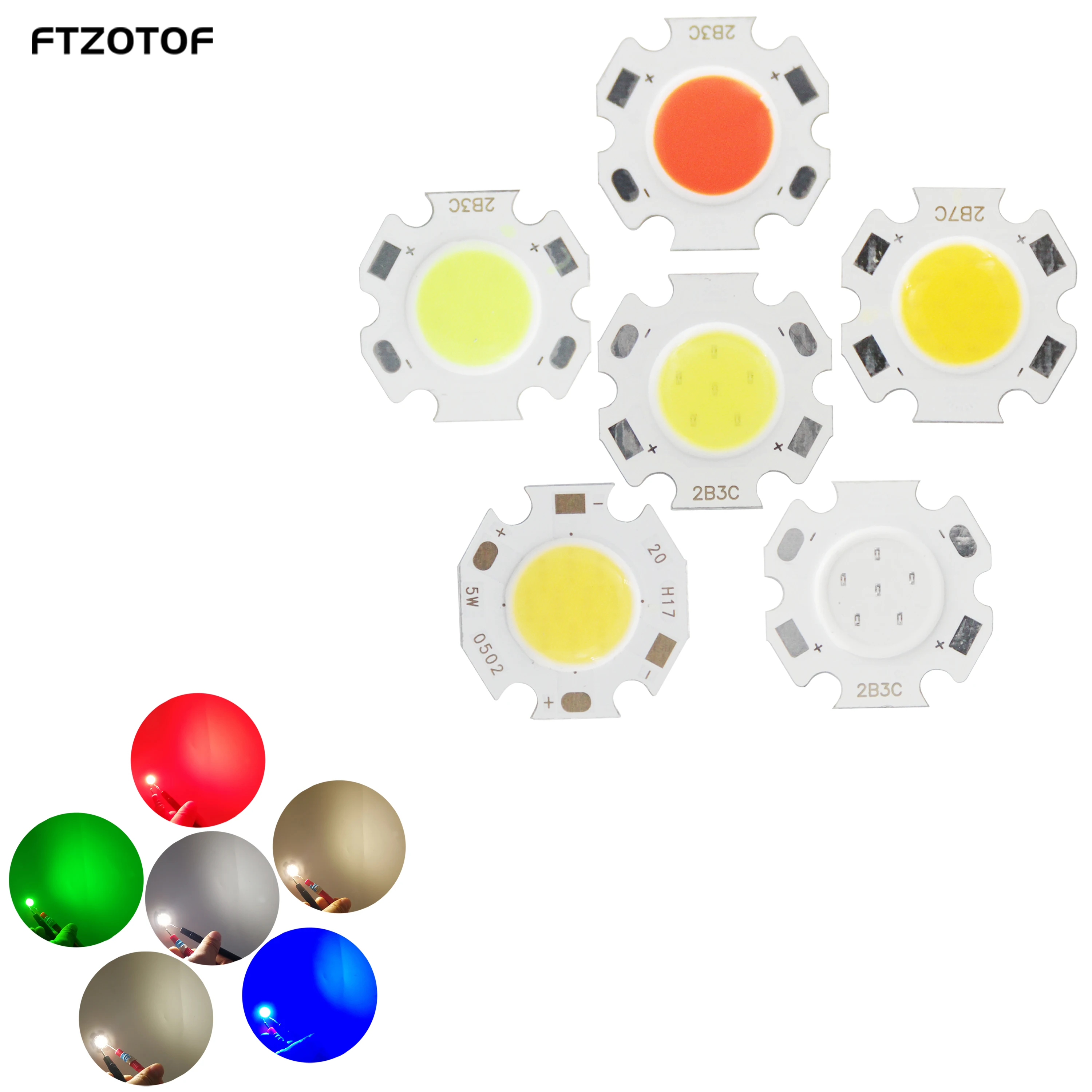 

FTZOTOF 20mm 3W 5W 7W Rounded LED COB Light Source Chip On Board For Spotlight Downlight Red Blue Green White DIY Colorful Lamps