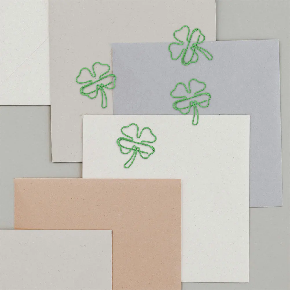 

30pcs Four Leaf Clover Paper Clips Cute Shamrock Shaped Bookmarks Metal Office Supplies Decorative Stationery Accessories