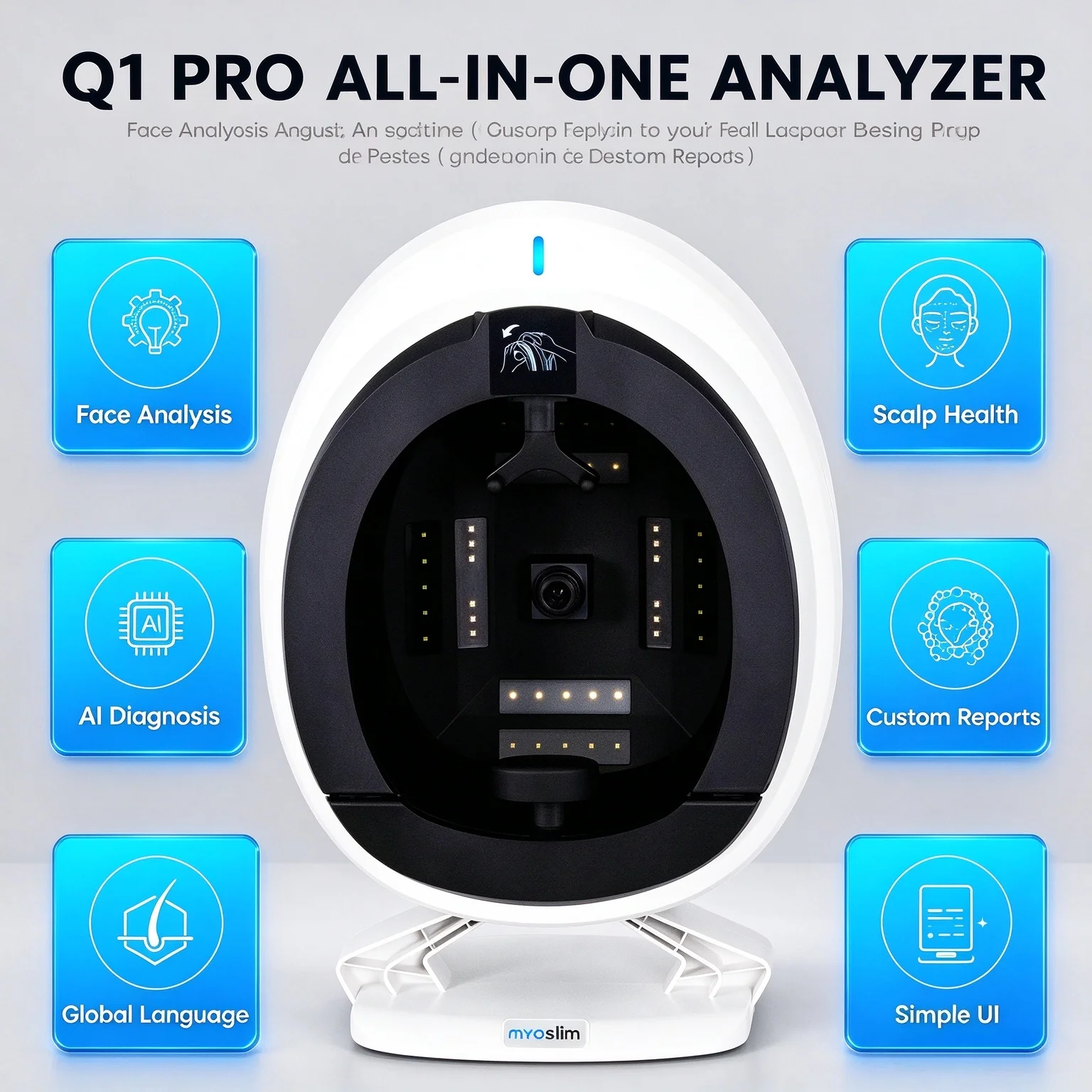 36M HD AI Skin Analyzer Q1pro Face Hair Scalp Detection Machine 8 Spectral Imaging Android 15.6 21.5 inch Custom Report