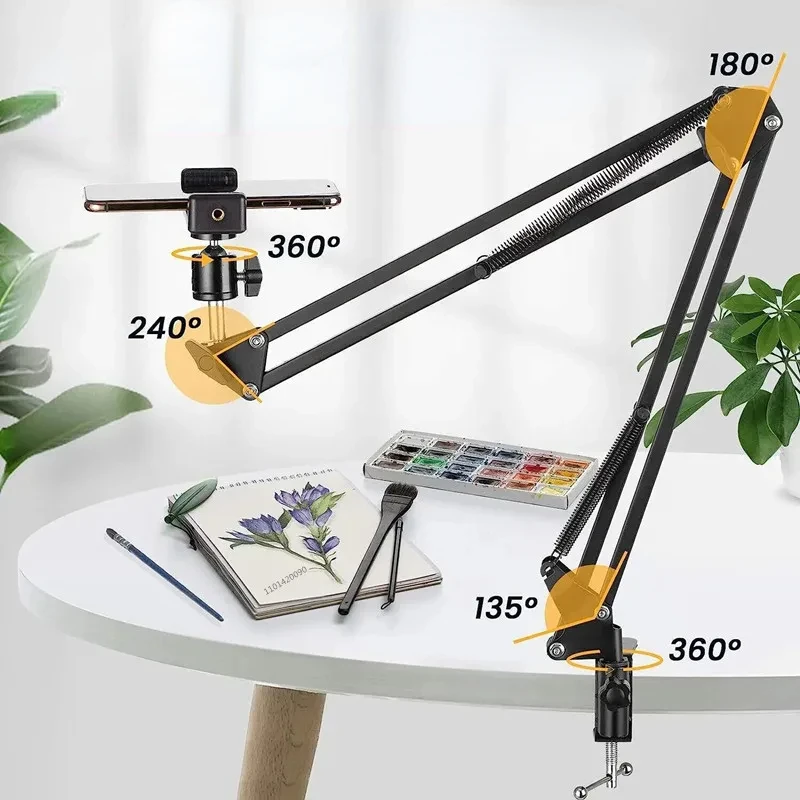 

new Arm Tripod For Phone Stand Table Folded Anchor Online Desktop Laptop Video Live Overhead Shot Photography Mini steel tripod