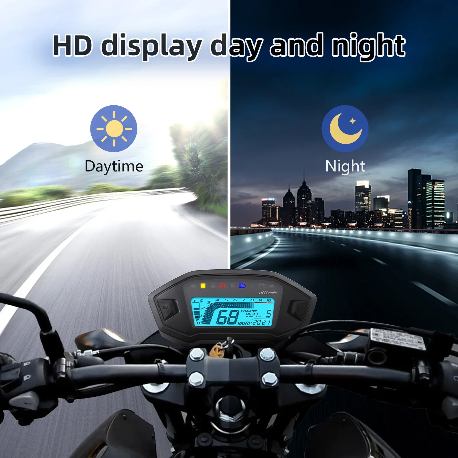 New Universal Motorcycle LCD Digital 10000rpm Speedometer Backlight Motor Vehicle for 1/2/4 Cylinders Odometer 7 Colors Adjust