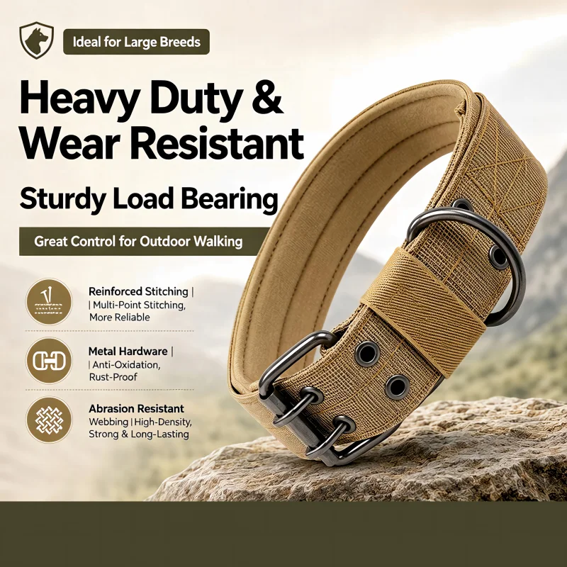 Taktisches Nylon-Hundehalsband mit Kontrollgriff, verdicktes, gepolstertes Halsband für kleine Hunde, Outdoor-Trainings-Leine-Set – Detail 6