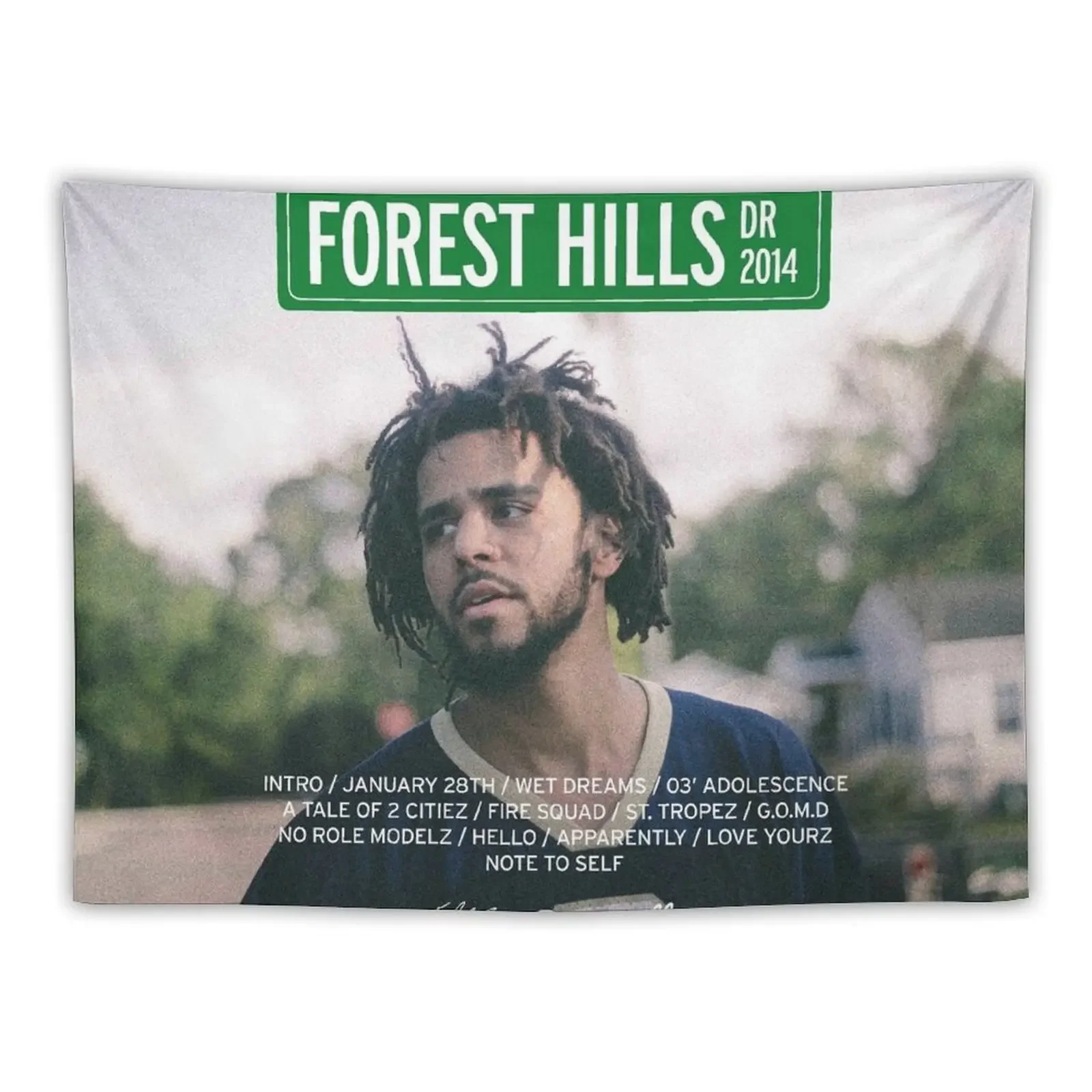 

J Cole – 2014 Forest Hills Drive Tracklist Poster Tapestry Wall Deco On The Wall Tapestry