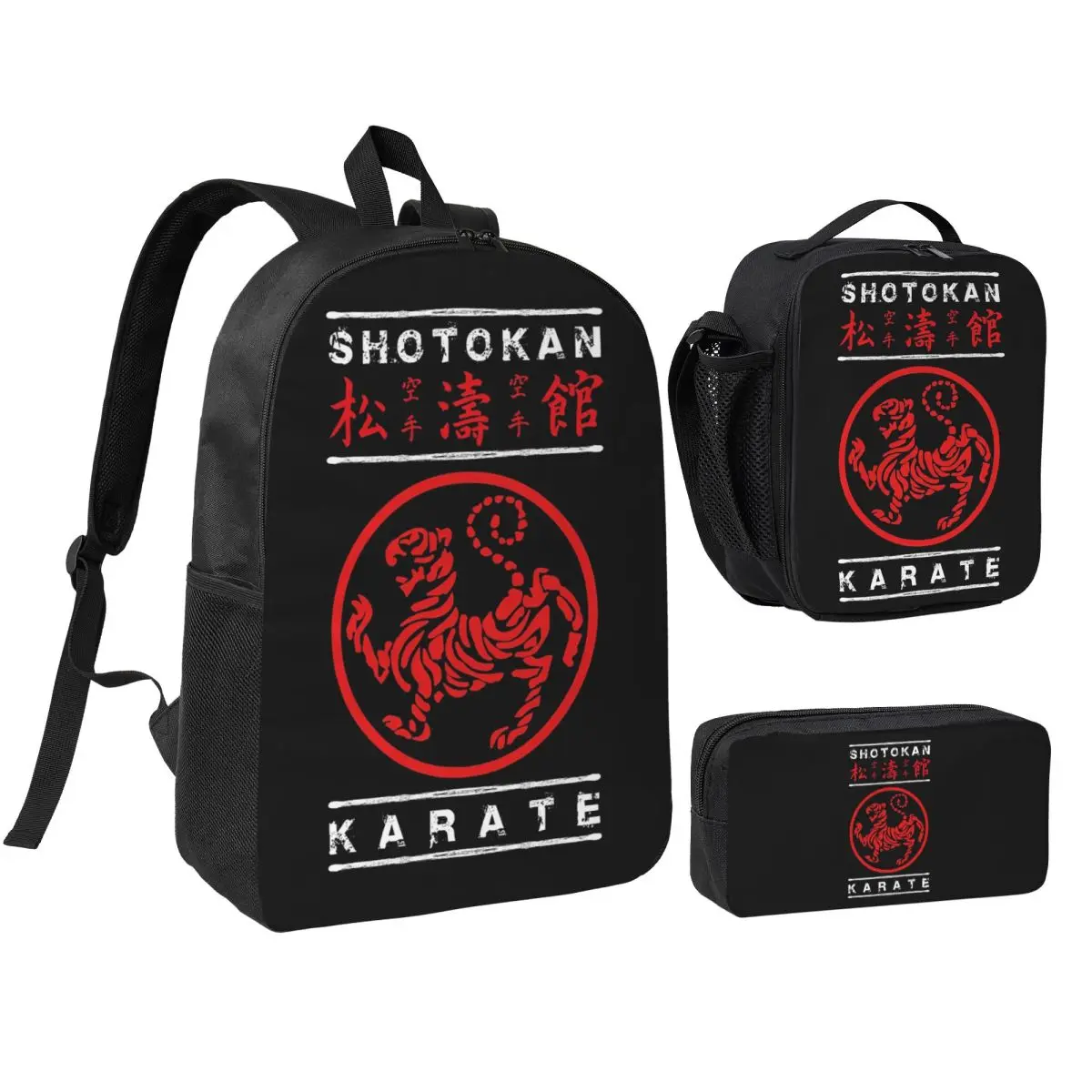 Shotokan Karate White Text Backpack Boys Girls BookBag School Bag Computer Shoulder Bags 3ps Insulated Lunch Bag Pencil Case