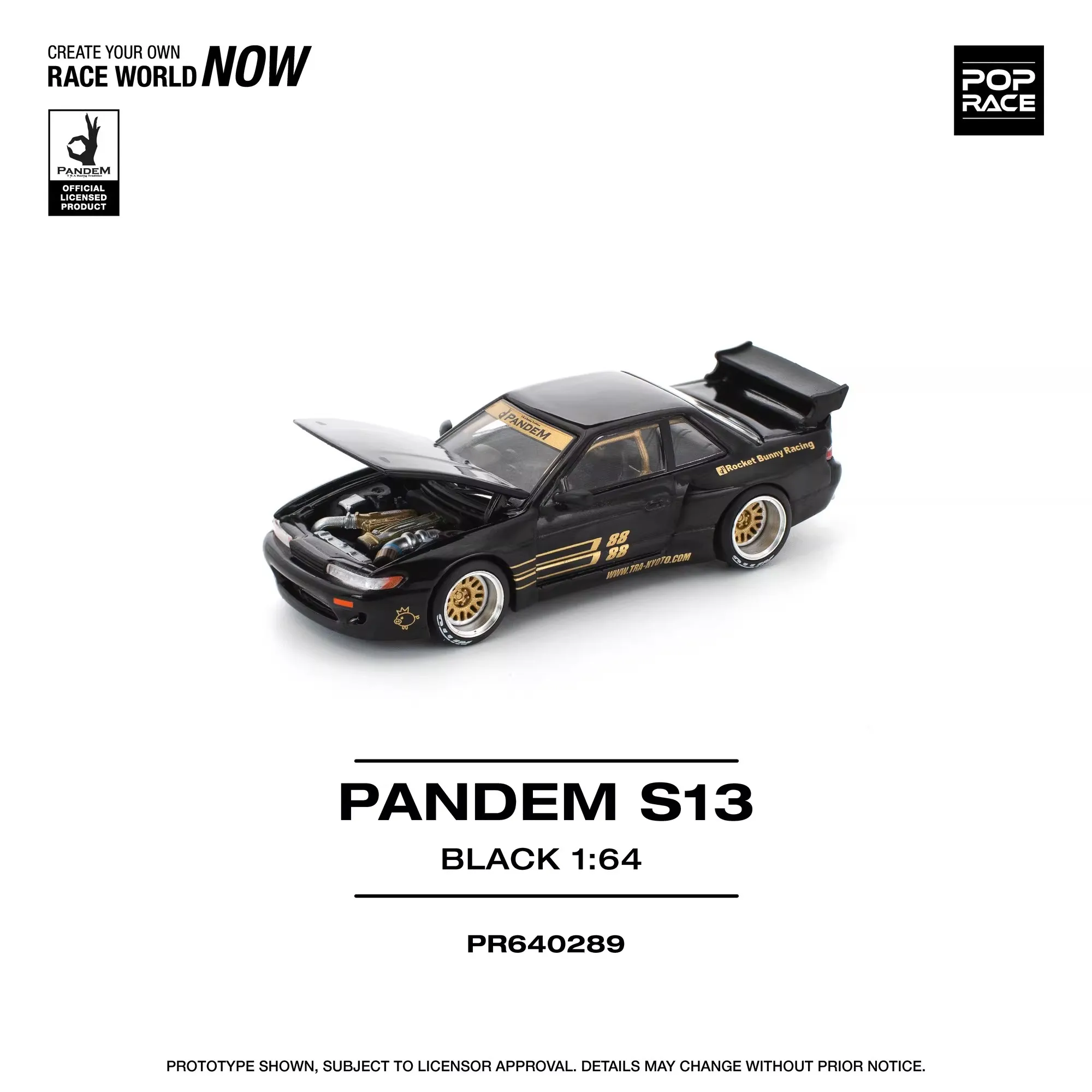 

In Stock POP RACE 1:64 Pandem Silvia S13 Black Openable Hood Diecast Car Model Collection Toys