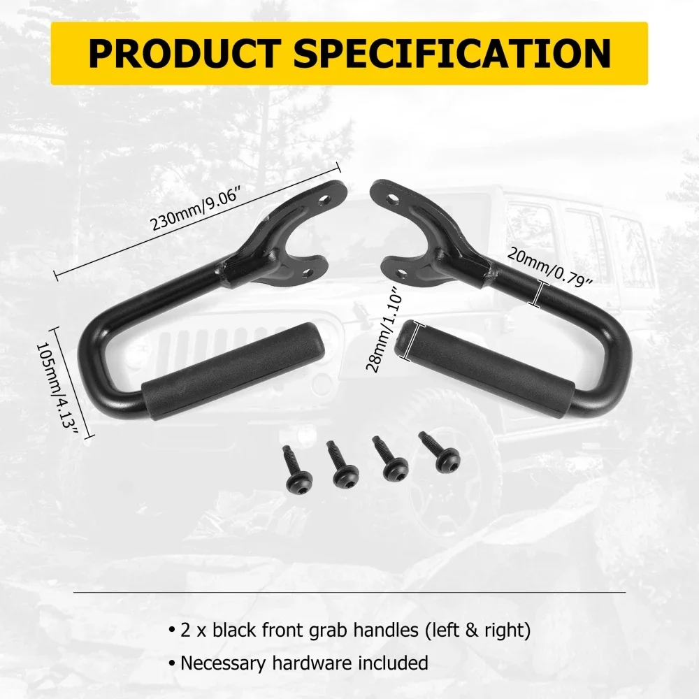 2pcs Front Grab Grip Bar Handles Black Aluminium Alloy For Jeep Wrangler TJ 1997-2006 Interior Styling Rooftop Safety Handles