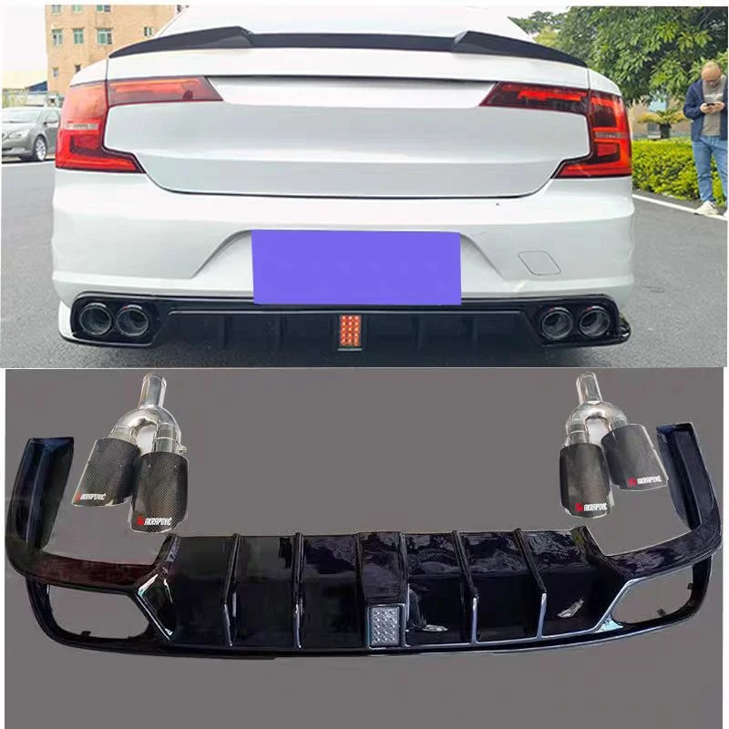 

FOR 17-20 Volvo modified four-outlet carbon fiber stainless steel exhaust pipe tail tip with full surround rear spoiler