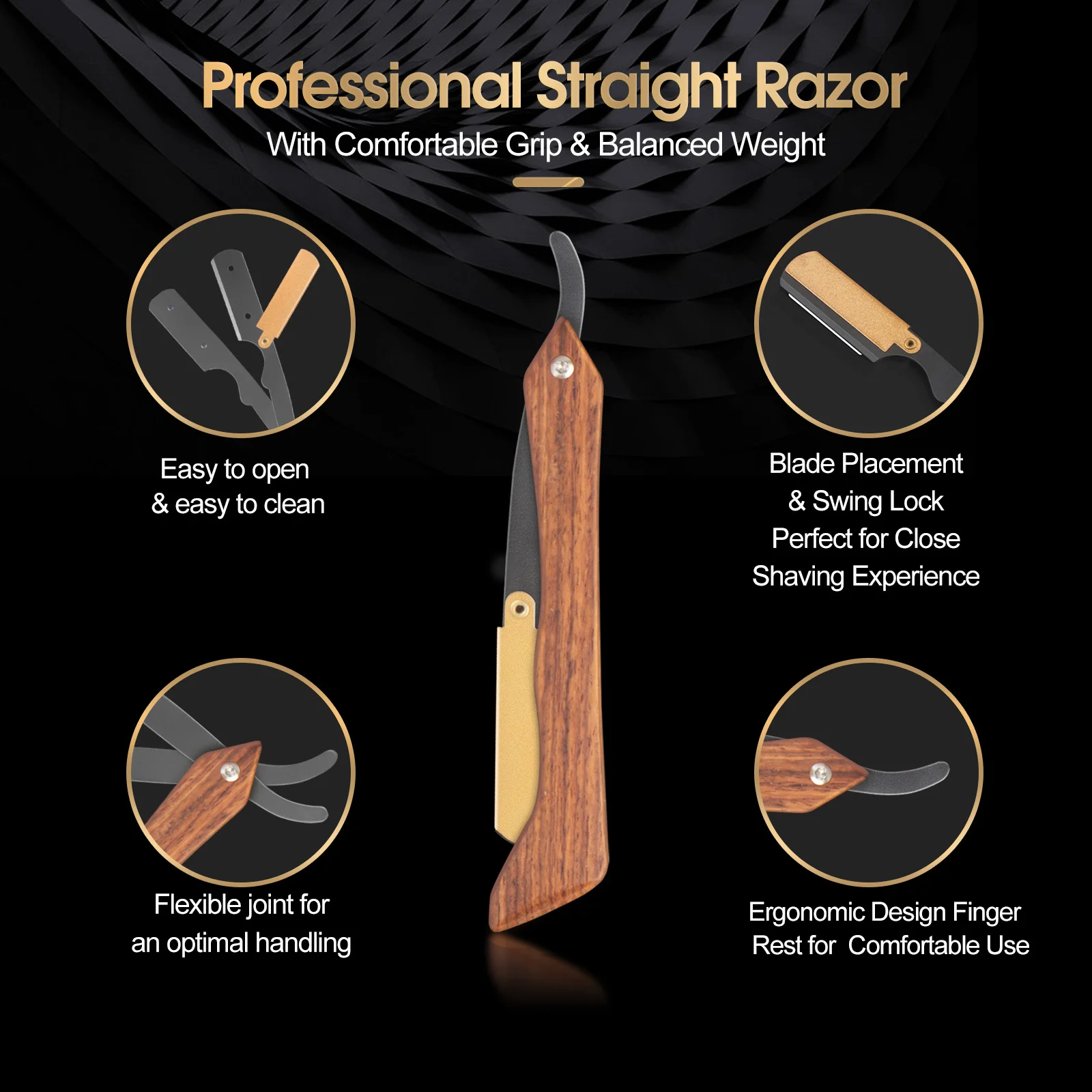 Wood Handle Folding Shaver Professional Manual Beard Razor Holder Barber Hair Removal Shaving Knife With 10pcs Replaceable Blade