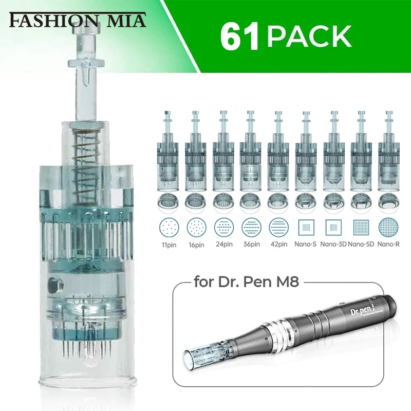 61pcs Original Dr Pen Ultima M8 Disposable Cartridges 11/16/36/42 Nano Needle Dr Pen M8 Replacement Parts Needles Skin Care Tool