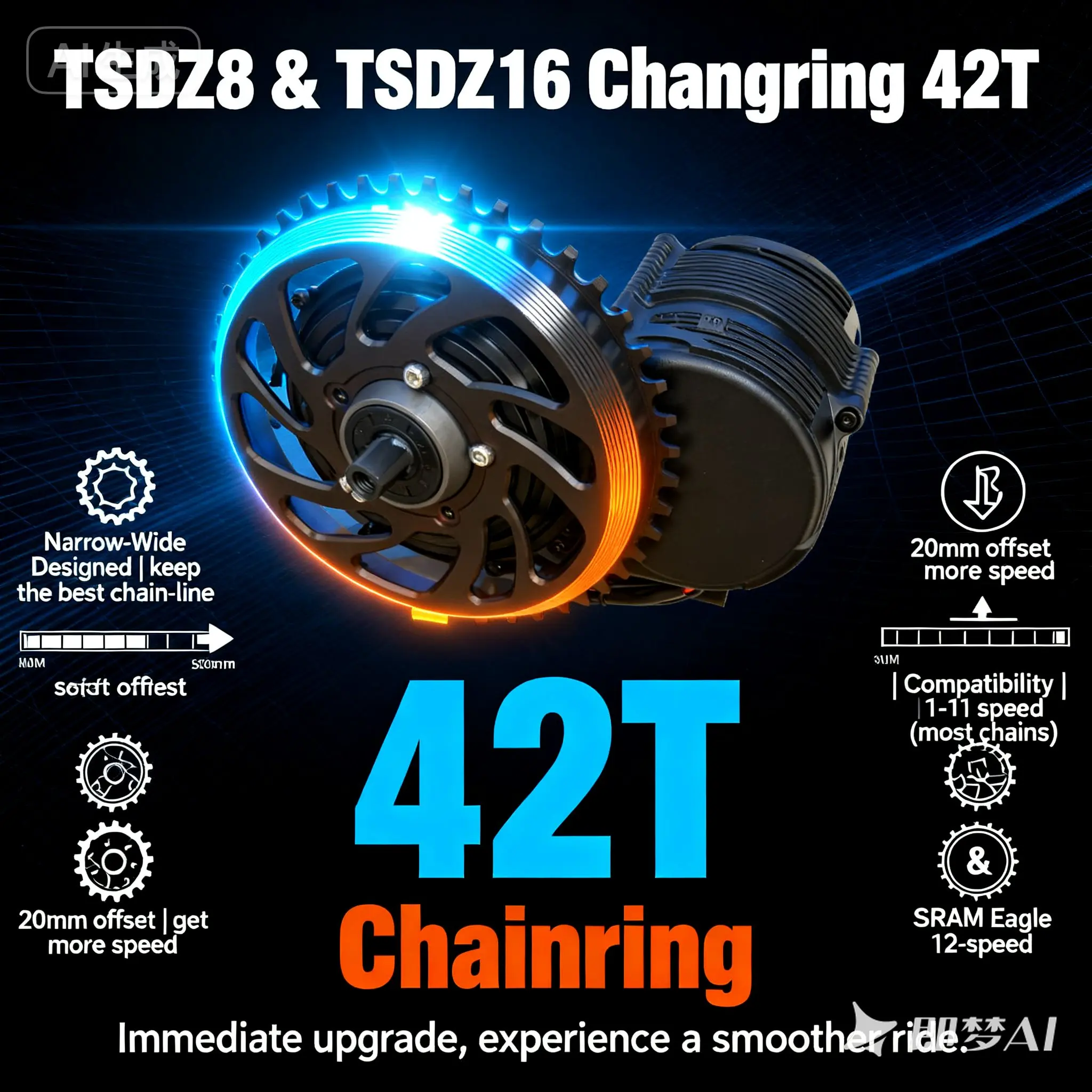 

Комплект звездочки 42T "узкая широкая" 12 скоростей для двигателя среднего привода TSDZ8 и TSDZ16