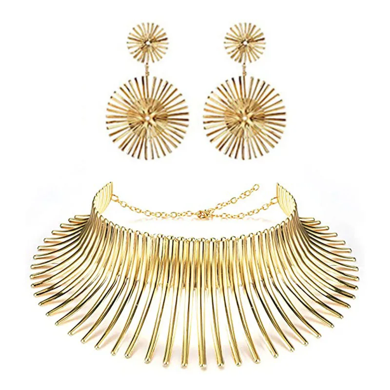 

Popular, European exaggerated metal collar choker flowering necklace sun flower earrings collar set