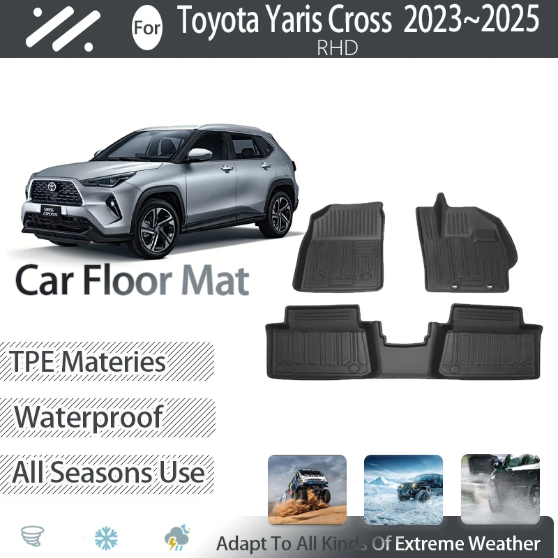 Car Floor Mats For Toyota Yaris Cross AC200 2023 2024 2025 RHD Waterproof Pads Foot Carpet Floor Covers TPE Rug Auto Accessories