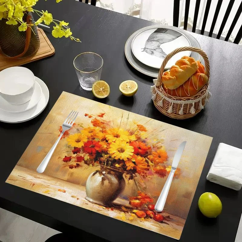 VIKAMA Placemat Sunflower Oil Painting Print, Waterproof Oil-Proof Heat-Resistant Non-Slip Dining Table Mat