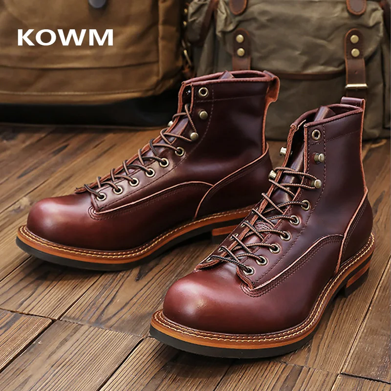 KOWM buty turystyczne męskie buty do chodzenia brytyjska skóra bydlęca wysokie buty motocyklowe kostki casualowe trampki buty trekkingowe gruba podeszwa
