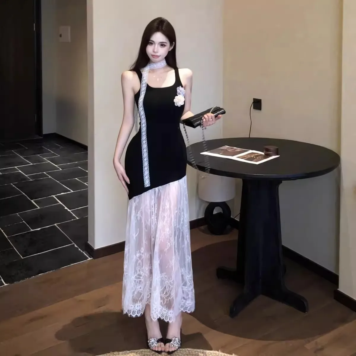 Abiti senza maniche da donna nuova primavera chiffon applique balza pieghe svolazzanti abito da torta a strati fiori volant petalo innamorato