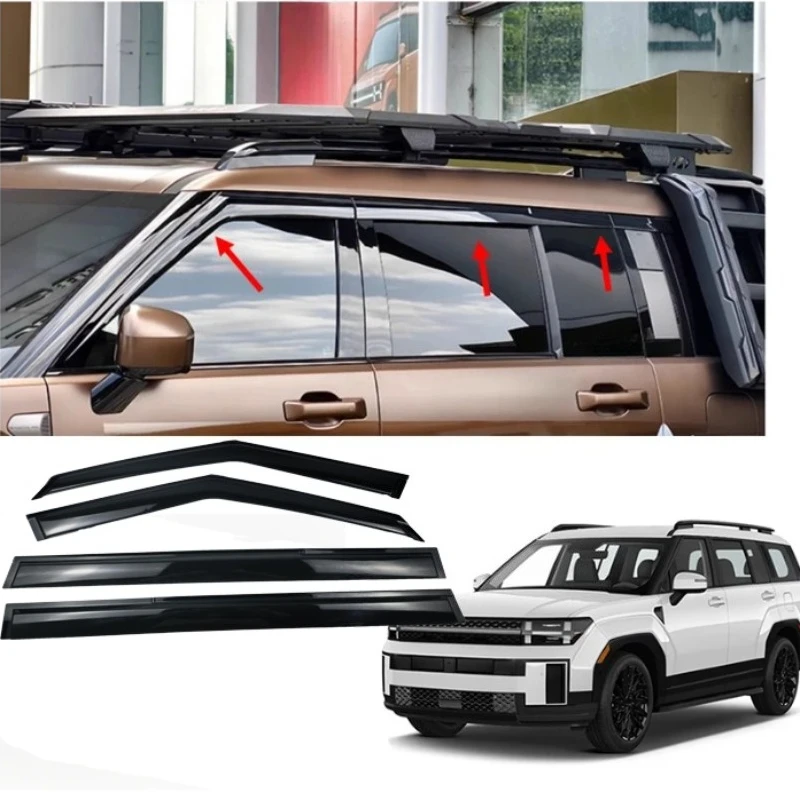 

Дефлекторы окон (ветровики) для Hyundai Santa Fe 2024-2026, черные хромированные, 6 шт., водонепроницаемые, защита от солнца и дождя