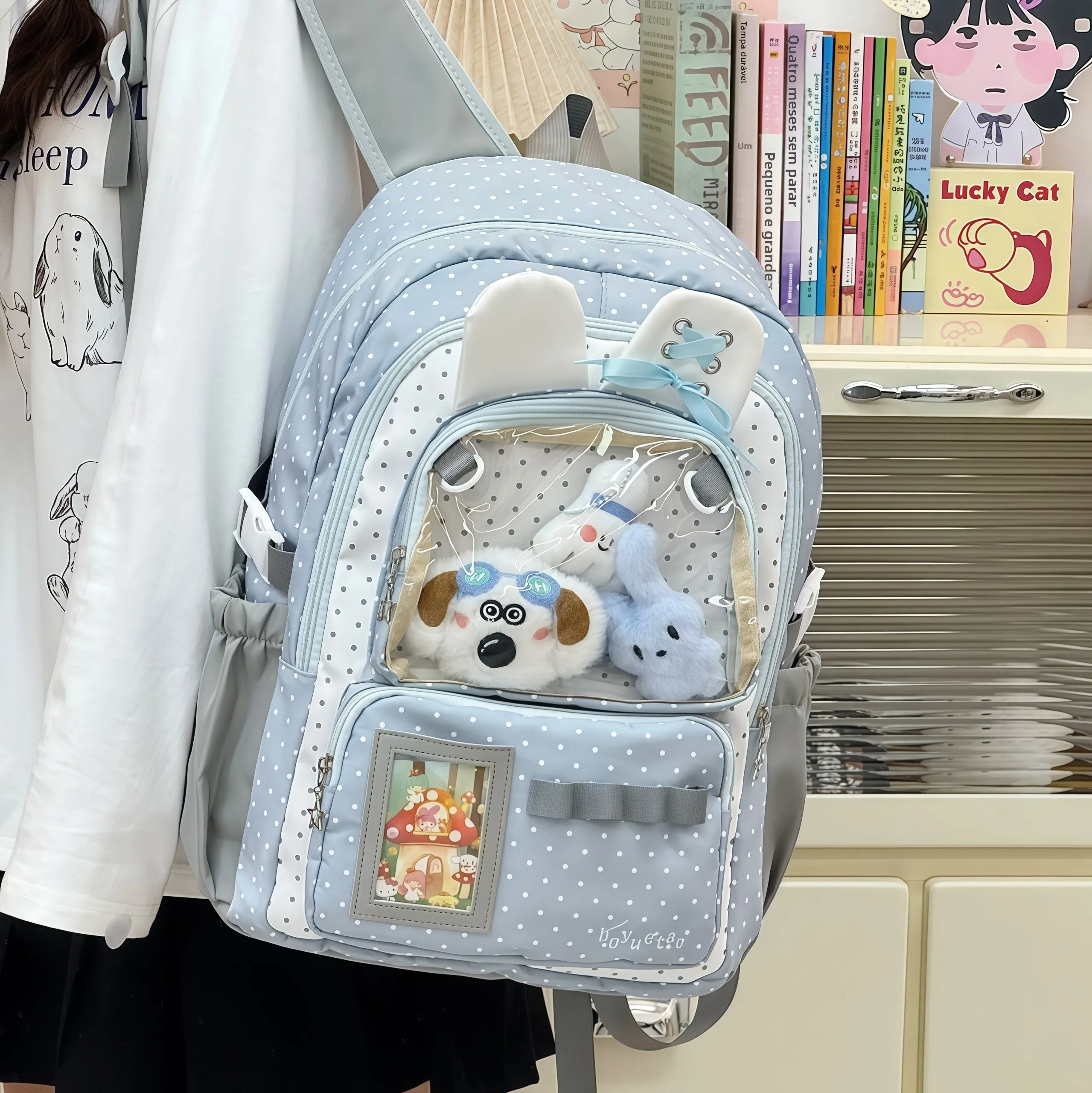 韓国風のかわいい軽量ガールズバックパック中学校小学生ブックバッグダブルショルダーバッグナイロン素材