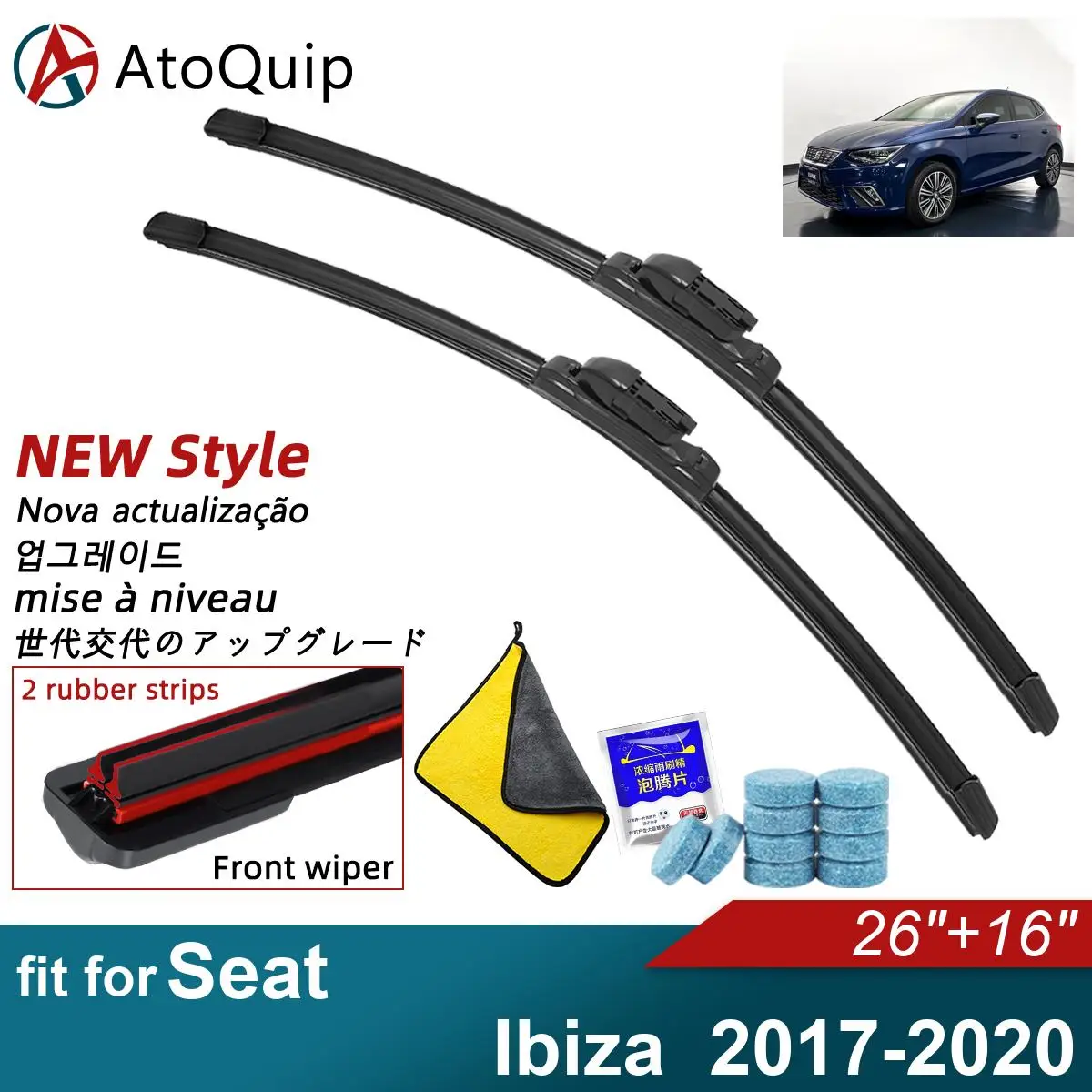 

Двойные резиновые щетки стеклоочистителя для 2017-2020 Seat Ibiza 2017-202020. стеклоочистители переднего и заднего стекла, автомобильные аксессуары