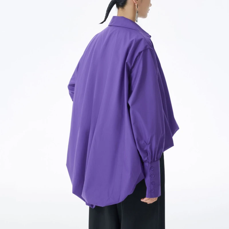HKSH 2026 Spring Autumn New Women Shirt Long Sleeves Solid Color Pleated Turn-down Colar French Elegant Blouse Trend Top HK18725