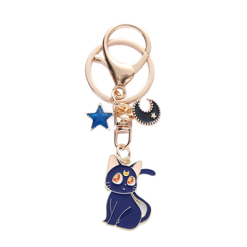 Cute Cat Alloy Keychain Pendant Cute Cute Moon Cat Pentagram Metal Accessories Women's Bag Pendant