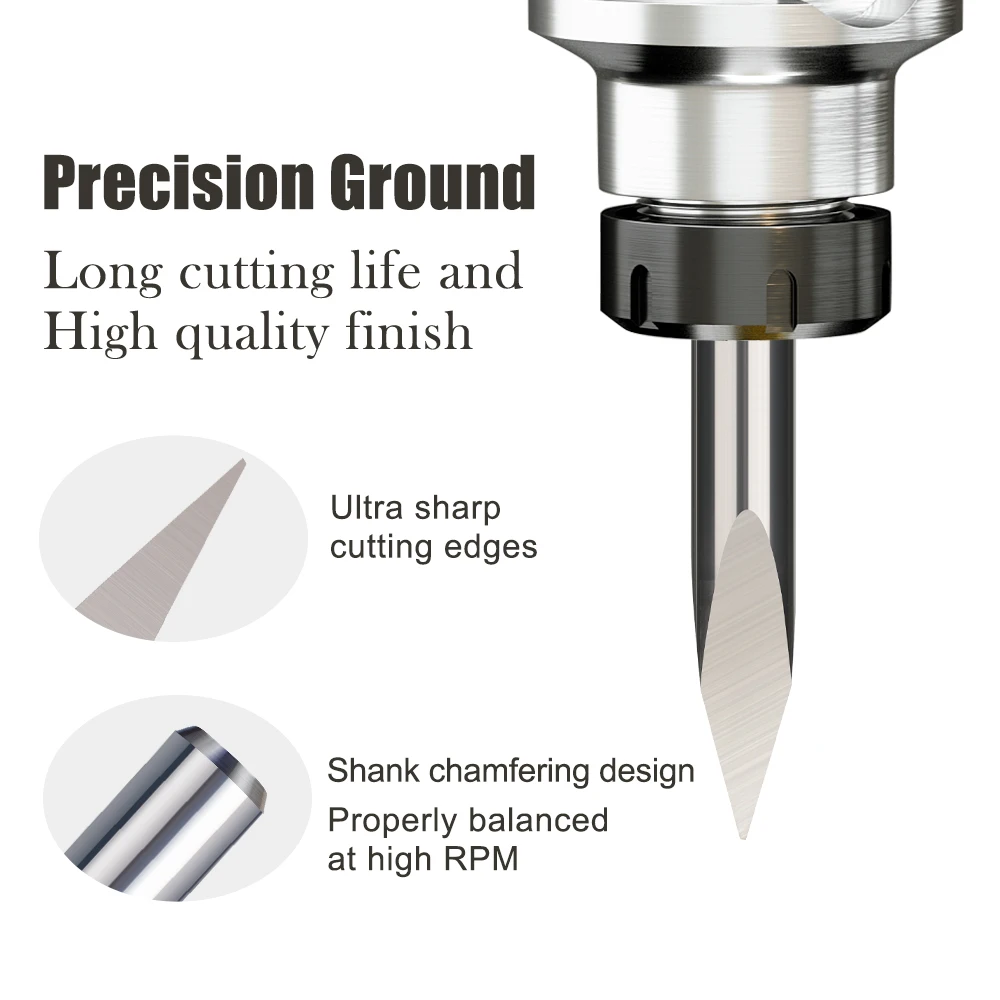 HAMPTON Hartmetall-Fräser mit 4 mm Schaft, 3-kantige Pyramiden-Gravur-Bits, 20–90 Grad Spitze, 0,1–0,3 mm Fräser, Holzbearbeitungswerkzeuge – Detail 6