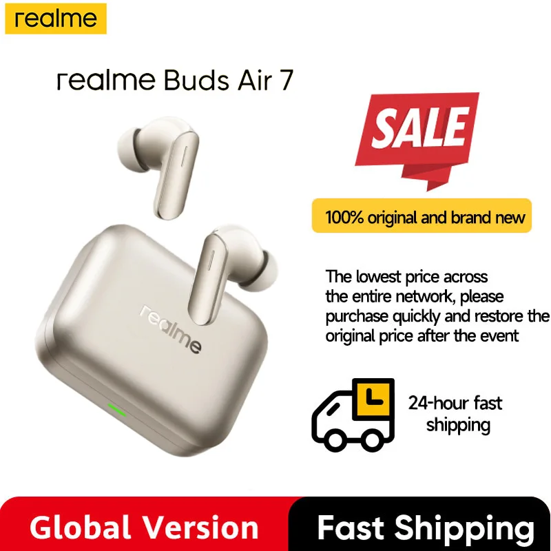 Global Version realme Buds Air 7 Earphone 52dB Noise Reduction BT 5.4  Hi-Res LDAC 2.0 Wireless Headphone realme Buds Air7