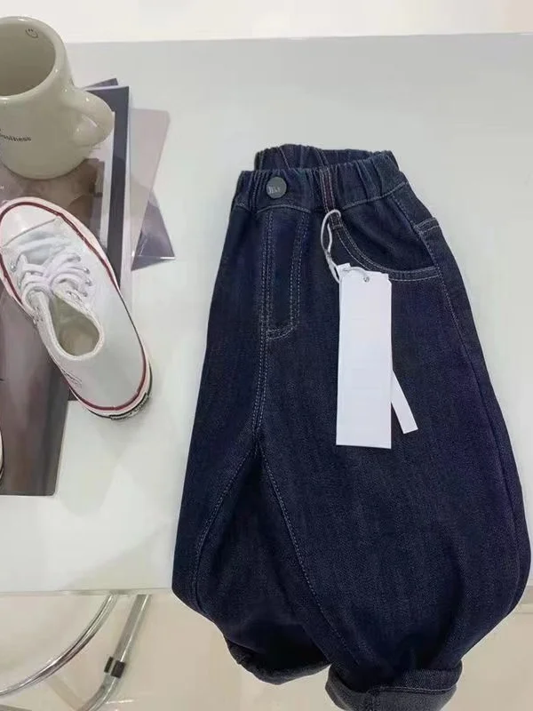 Children's Winter Thiened Fce Lined Comfortable Jeans Loose Casual Trousers for Boys And Girls Warm Thiened Denim Pants