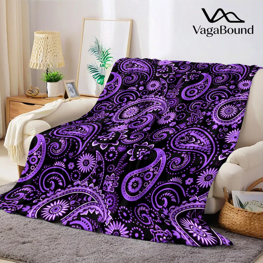 Purple Paisley Flannel Blanket Warm Soft Halloween Christmas Decorative Couch Warm Cozy All-Season Gift
