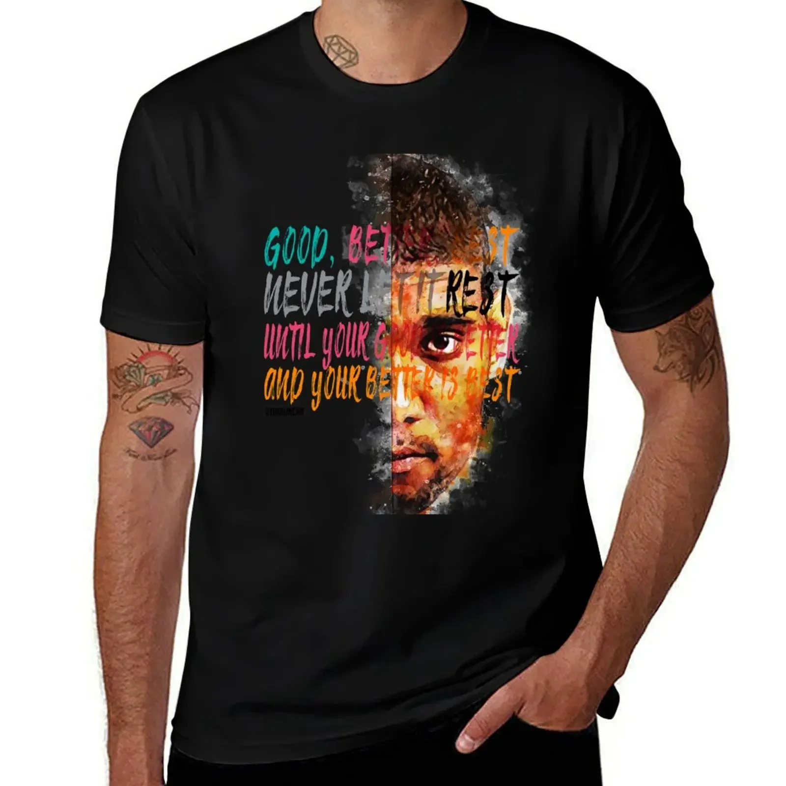 Tim Duncan Inspiration Saying Motivational Quote Watercolor sketching Positive quote:Good, better, best. Never let it re T-Shirt