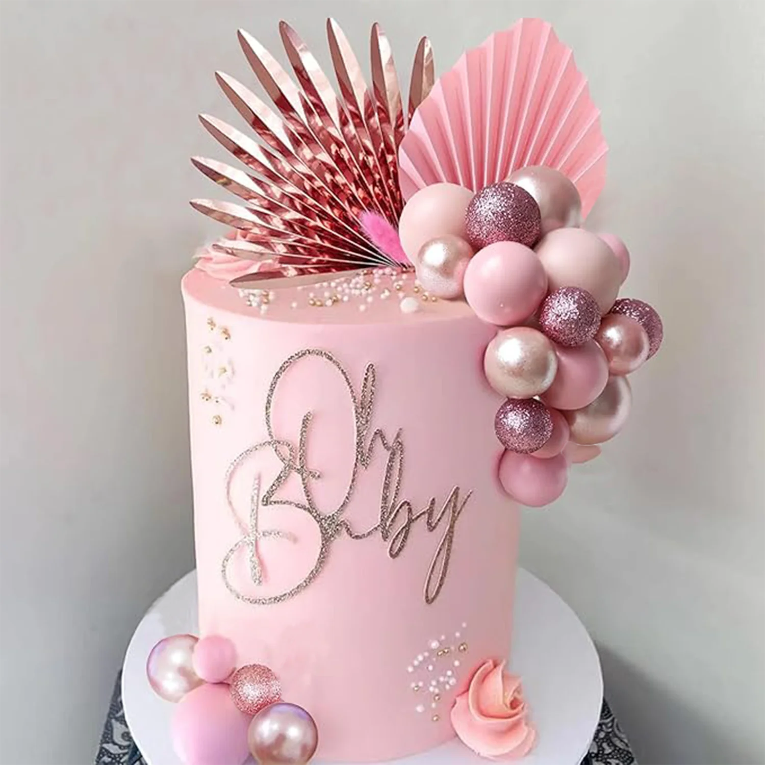 33PCS Balls Cake Toppers Palm Leaves Cake Decorations for Birthday Wedding Baby Shower Party Supplies Mother\'s Day