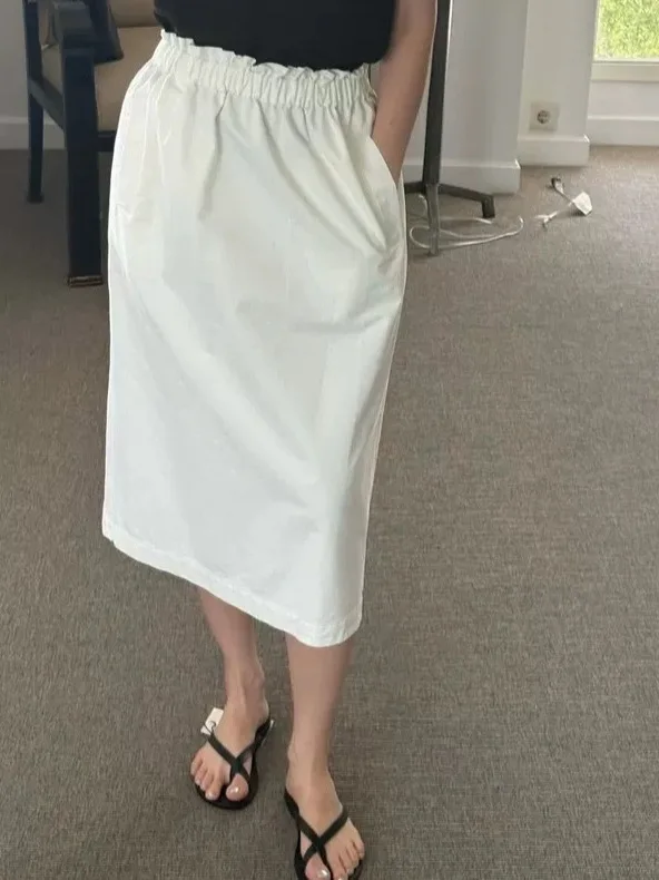 

Ele White ter Ne Dr Корейская хлопковая прямая юбка с высокой талией для женщин, повседневное летнее новое поступление