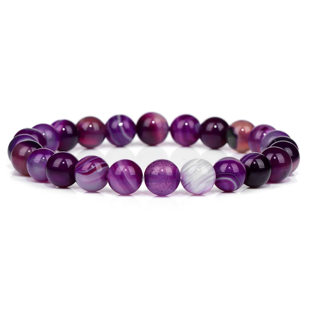 Purple Stone Bracelet 8mm Natural Stone Fire Dragon Agates Amethysts Fluorite Jasper Beads Elastic Bracelets For Women Men
