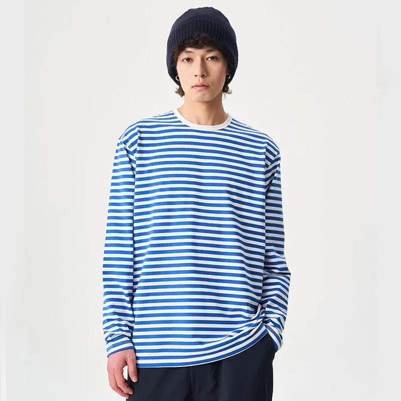 Mountain Japanese retro loose striped cotton-blend quick-drying bottoming T-shirt sea soul shirt
