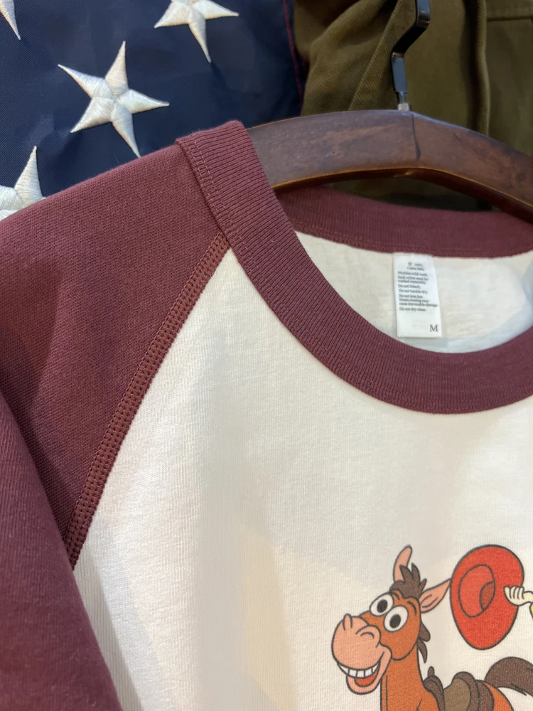 빈티지 아메리칸 토이 슈이 앤 지어 숄더 인서트 컬러 블로 헤비웨이트 순면 롱 슬리브 티셔츠