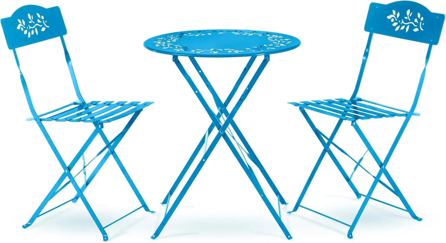 

3-Piece Folding Bistro Set with Table and 2 Chairs, Durable Steel Indoor/Outdoor Patio Furniture in Blue