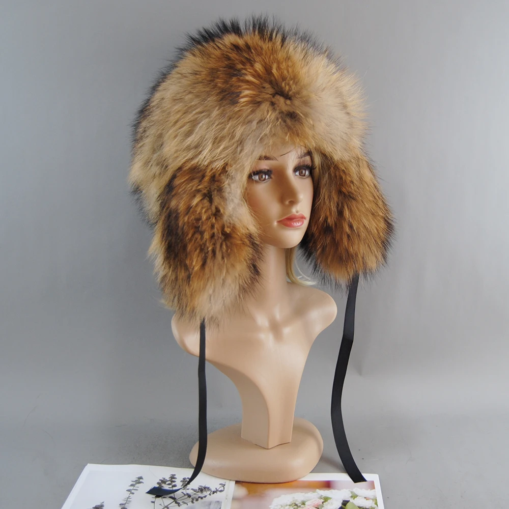 Real Fur 100% Fox Skin Russian Businessmen Pilot Bombers Full Mao Men's hat Ushanka Winter Ear Guard Hat Raccoon Fur Beanie hat