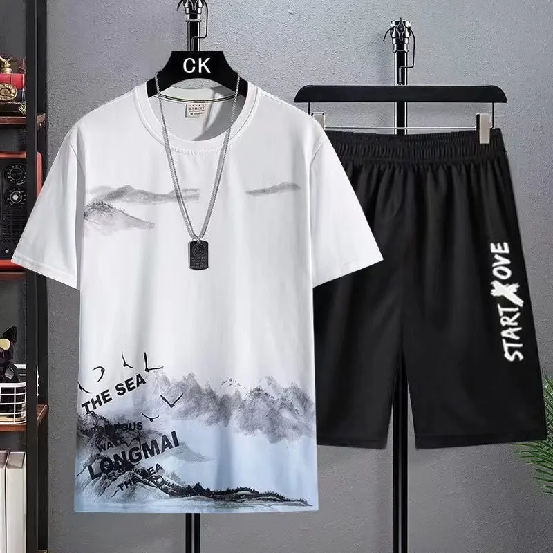 Trendy Suits for men  Men\'s Summer Shorts Set Gym Outfit Student Short Sleeve Tee 2 Piece Set Tracksuits Men Casual Men Clothing