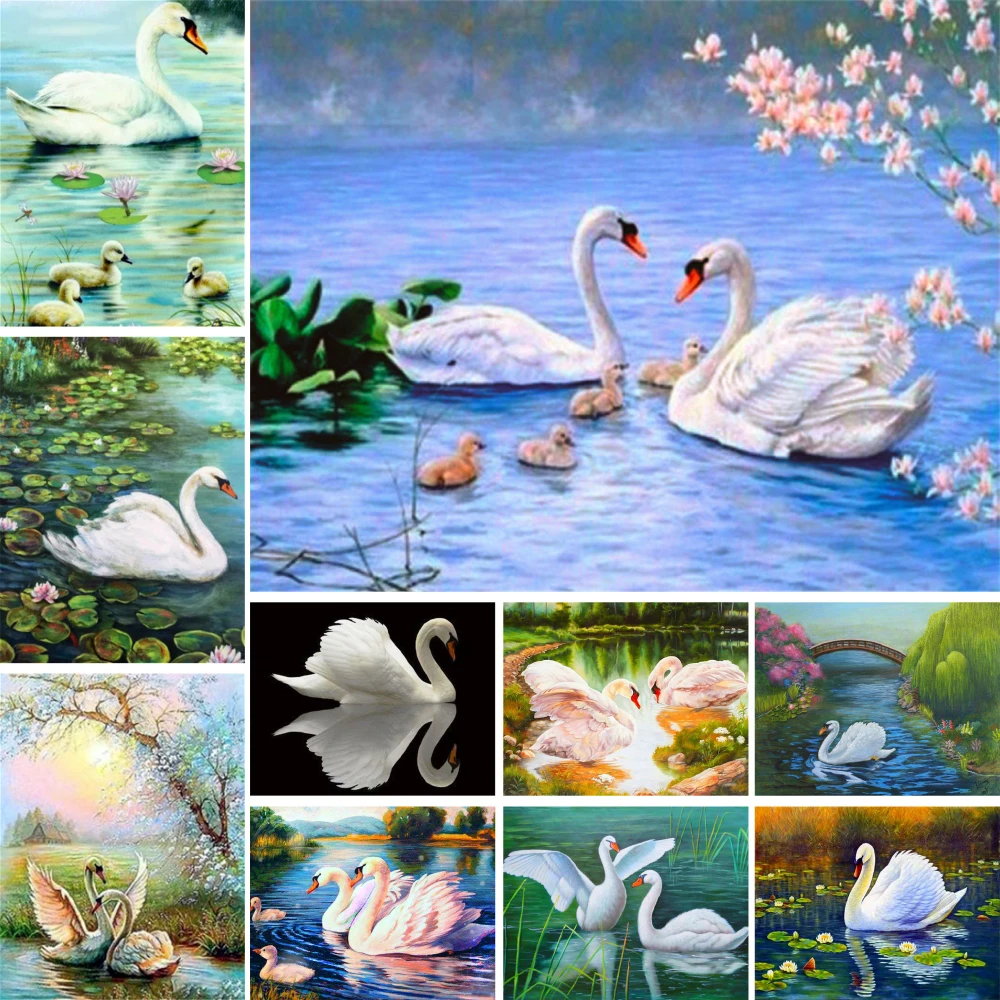 Animal Swan Printed Cross Stitch Kit DIY Embroidery DMC Threads Handicraft Needlework Handiwork Knitting Design Magic Different