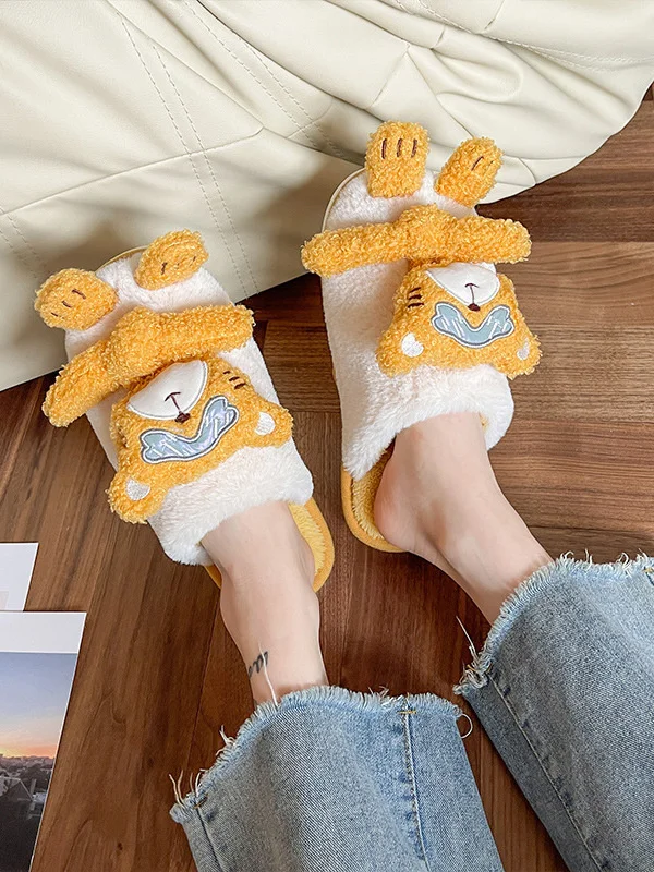 Cartoon Cotton Slippers For Women In Autumn And Winter Home Furnishings For Couples Men In Warm Rooms Cute Internet Red Plush