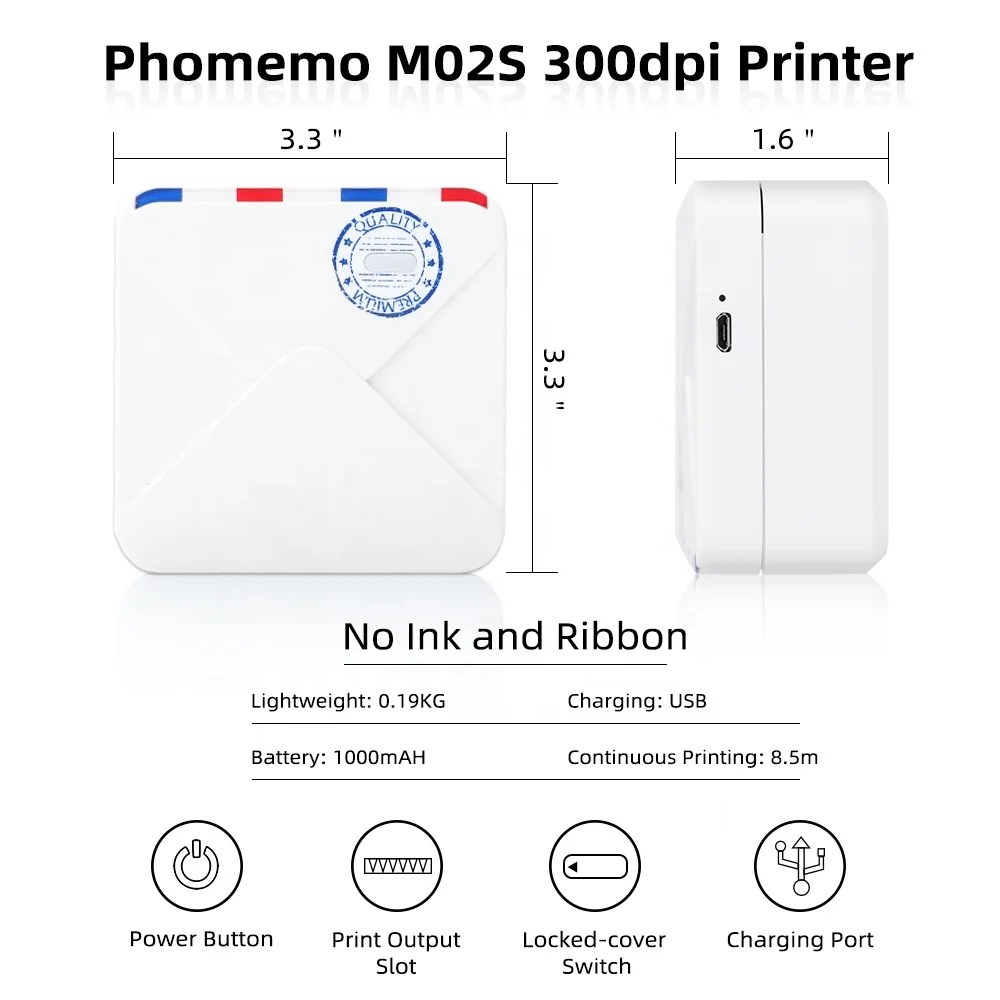 

unique Good Quality Mobile Mini Printer phomemo M02s 300dpi hd Bt Wireless Mobile Inkless Thermal Printer for 15 25 53mm Adhesiv