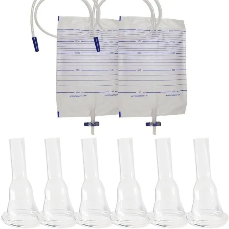 AA20-6 Pcs External Catheter For Men Self Adhering Style Silica Gel Condom Catheter 2 Pcs 2000Ml Urine Bags
